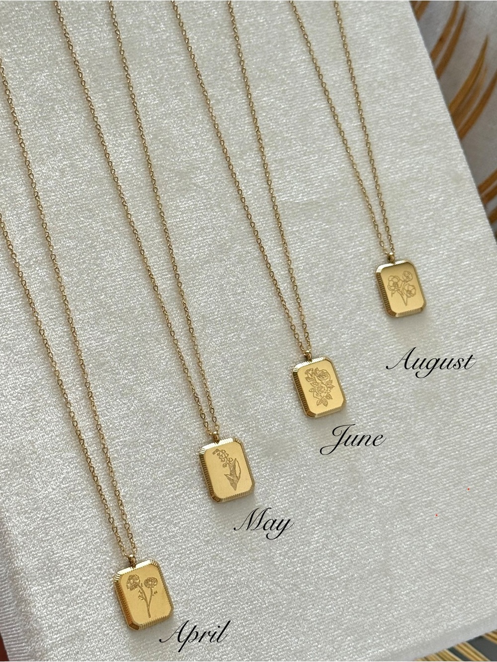 NEW 18K Gold Plated Birth Flower Etched Pendant Necklace Hypoallergenic Spring